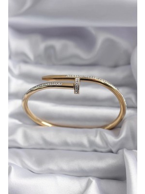 Renas Store 316L Çelik Gold Renk Çivi Model Zirkon Taş Detay Kadın Bileklik TJ-BB5646