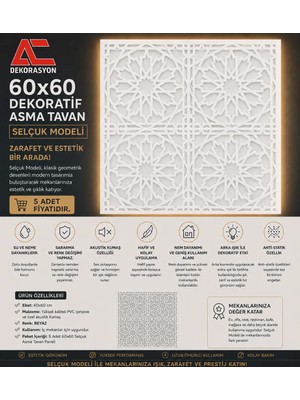 AC Dekor Dekoratif Asma Tavan Paneli Selçuk Modeli 60 x 60 cm (5 ADET)