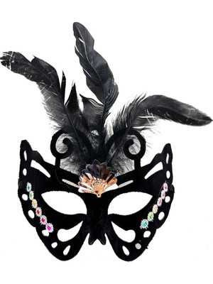 Gees Global Maske Siyah Renk Siyah Süet Kaplama Tüylü Figür Parti Si 24X18 cm