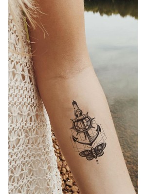 Kazan Hobi Bearpear Polestar Çapa ve Deniz Feneri Geçici Dövme Lighthouse Tattoo