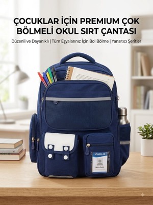 Tüftürük Çocuklar Için Premium Çok Bölmeli Okul Sırt Çantası