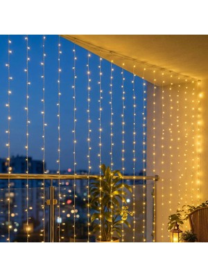 Gees Global 3 Metre 1 Adet 3x3 M Premium Perde LED 8 Fonksiyonlu Su Geçirmez Iç Dış Mekan Teras Dekor Işı