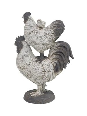 Kazan Hobi Deco 79 Çiftlik Evi Polystone Horoz Heykel, 8" x 5" x 12", Beyaz
