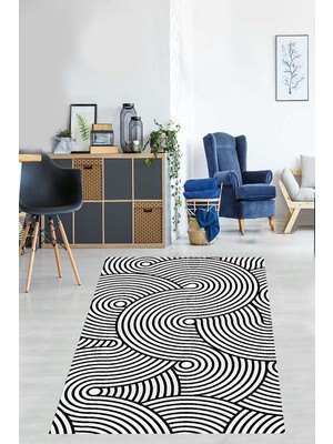 Kazan Hobi Pelangi Iç Içe Geçen Geometrik Çizgiler Yıkanabilir Kaymaz Taban Leke Tutmaz Salon Halısı Yoluk, Antrasit-Gri 120 x 180, 76470361201801