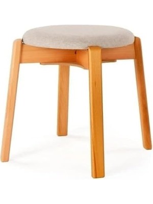 Kazan Hobi Arc Kayın Puf Tabure Yuvarlak Modern Bench Oturak Tekli (Bej)