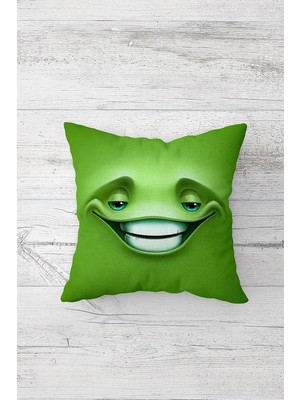 Kazan Hobi Pelangi Gülen Emoji Desenli Çift Tarafı Baskılı Gizli Fermuarlı Yastık Kılıfı Kırlent Koltuk Yastık Kılıfı, Yeşil 45 x 45