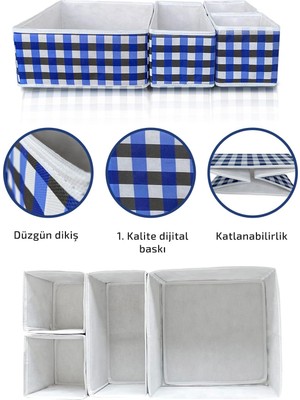 Kazan Hobi Helen's Home 4'lü Ekose Dolap Içi ve Çekmece Içi Düzenleyici Organizer Giysi, Çorap, Iç Çamaşırı Saklama Kutu Seti