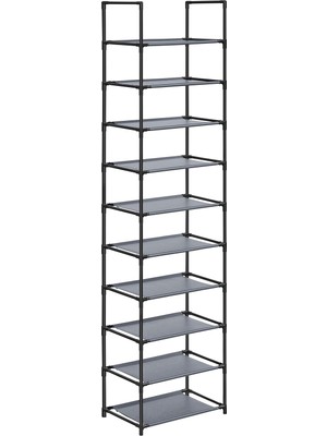 Kazan Hobi Songmıcs Ayakkabı Rafı, Ayakkabı Organizatörü, 10 Raf, Ayakkabı Açık Dar, 28 x 45 x 173 Cm, Metal Çerçeve, Dokumasız Kumaş Raflar, Koridor, Yatak Odası, Gri LSH010G01