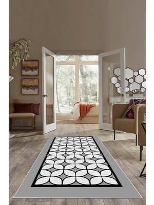 Kazan Hobi Pelangi Gri Zemin Siyah Çerçeve Geometrik Yıkanabilir Kaymaz Taban Leke Tutmaz Modern Salon Halısı ve Yolluk, Açık Gri 80 x 150, 745712448015005