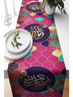 Kazan Hobi Pelangi Renkli Ramadan Kareem Desenli Leke Tutmaz Kumaş Salon Mutfak Masa Değişik Ranır Modelleri Runner, Pembe 40 x 140