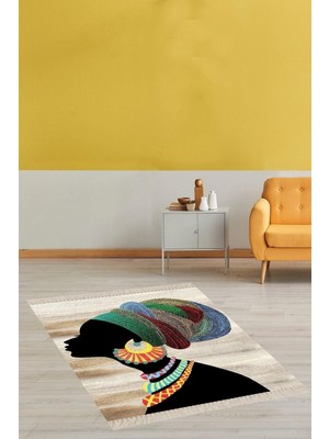 Kazan Hobi Pelangi Afrika Desenli Afrikalı Kadın Dijital Baskı Halı Yıkanabilir Halı, Mix Color 100 x 100
