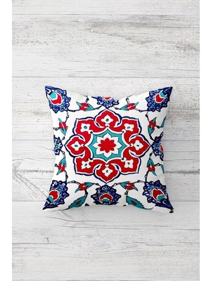 Kazan Hobi Pelangi Etnik Çini Geleneksel Motif Çift Taraflı Gizli Fermuarlı Yastık Kılıfı Kırlent Koltuk Yastık Kılıfı, Kırmızı-Mavi 45 x 45