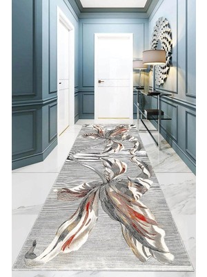 Kazan Hobi Pelangi Lilyum Çiçek Desenli Eskiz Dijital Baskı Yıkanabilir Modern Salon Halı ve Yolluk, Gri 100 x 250, 95547301002507