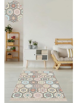 Kazan Hobi Pelangi Bej Kaymaz Taban Modern Salon Halı, Bej 120 x 180