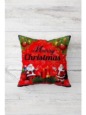 Kazan Hobi Pelangi Yeni Yıl Noel Babalı Çift Tarafı Baskılı Gizli Fermuarlı Yastık Kılıfı Kırlent Koltuk Yastık Kılıfı, Kırmızı 45 x 45
