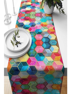 Kazan Hobi Pelangi Çok Renkli Geometrik Desenli Leke Tutmaz Kumaş Salon Mutfak Masa Değişik Ranır Modelleri Runner, Turuncu-Pembe 40 x 140