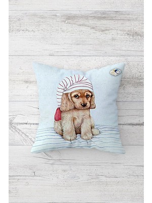 Kazan Hobi Pelangi Şirin Yavru Köpekli Çift Tarafı Baskılı Gizli Fermuarlı Yastık Kılıfı Kırlent Koltuk Yastık Kılıfı, Gök Mavisi 45 x 45