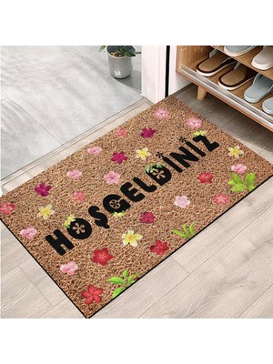 Kazan Hobi Monnhein Kapı Önü Paspası - Modern ve Şık Kapı Paspası | Ev, Ofis ve Dış Mekân Kullanımı Için (Hoşgeldiniz With Flowers) 45X65