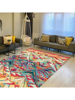 Kazan Hobi Latte Dizayn Aron Desenli Kadife Pamuk Tabanlı Yıkanabilen Kaydırmaz Antibakteriyel Salon Halısı 140X200