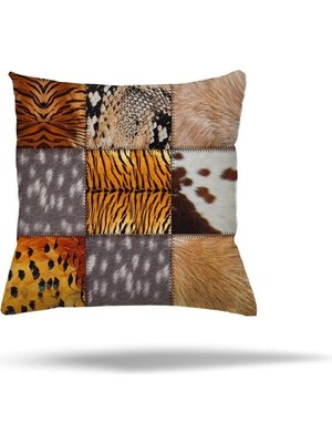Kazan Hobi Pelangi Fermuarlı Yastık Kılıfı Patchwork Desen Kırlent Kılıfı Koltuk Yastık Kılıfı YSTK132-1, Kahverengi 43 x 43