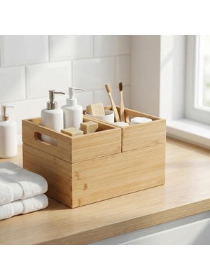 Kazan Hobi Deconox 3'lü Modüler Bambu Organizer Set - Üst Üste Geçebilen Çok Amaçlı Çekmece Içi ve Masaüstü Düzenleyici Kutu - Banyo, Mutfak ve Ofis Için Ahşap Saklama Seti