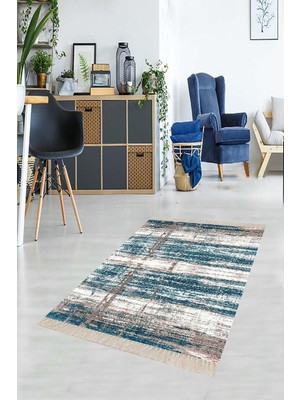 Kazan Hobi Pelangi Batik Desenli Renk Geçişli Dijital Baskı Yıkanabilir Kaymaz Taban Salon Halısı ve Yolluk, Lacivert 180 x 180