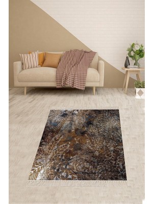 Kazan Hobi Pelangi Batik Renk Geçişli Çiçek Desenli Dijital Baskı Yıkanabilir Kaymaz Taban Etnik Salon Halısı ve Yolluk, Kahverengi 160 x 230