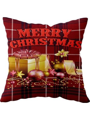 Kazan Hobi Pelangi Merry Christmas Yılbaşı Hediye Tema Çift Taraflı Gizli Fermuar Kırlent Koltuk Yastık Kılıfı, Bordo -Siyah 43 x 43
