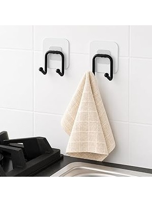 Kazan Hobi Alper Banyo 2’li Güçlü Kancalı Askılık Siyah – Yapışkanlı Duvar Askısı, Delmeden Montajlı Havlu ve Bez Askısı, Banyo, Mutfak ve Çamaşır Odası Için Pratik Askı Seti