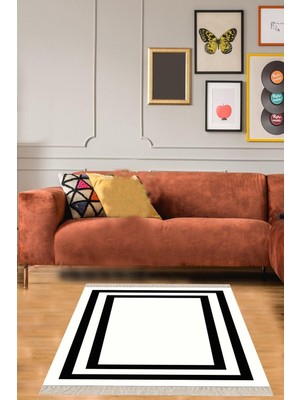 Kazan Hobi Pelangi Geometrik Desenli Halı, Ekru-Siyah 160 x 230