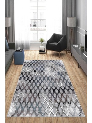 Kazan Hobi Pelangi Gri Mavi Zincir Desenli Yıkanabilir Kaymaz Taban Leke Tutmaz Modern Salon Halısı ve Yolluk, Gri-Mavi 180 x 300, 135818918030005