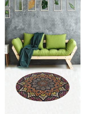 Kazan Hobi Pelangi Jüt Hasır Kilim Görünümlü Dijital Baskılı Kaymaz Taban Yıkanabilir Halı Yolluk, Karışık Renkli 100 x 100