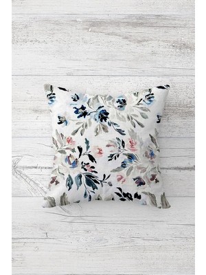 Kazan Hobi Pelangi Floral Desenli Çift Tarafı Baskılı Gizli Fermuarlı Yastık Kılıfı Kırlent Koltuk Yastık Kılıfı, Beyaz-Mavi-Gri 45 x 45, 24691190745451