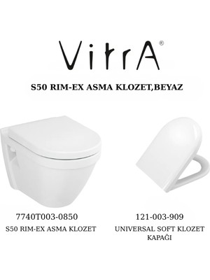 Vitra S50 Rimex Asma  Klozet,Vitra Yavaş Kapanan Kapak 121-003-909