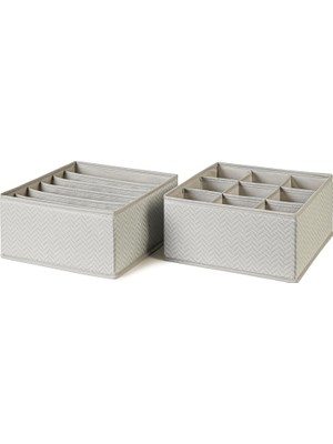 Kazan Hobi Ocean Home Textile 2'li Bölmeli Gri Balıksırtı Çekmece Içi Düzenleyici Kutu Set
