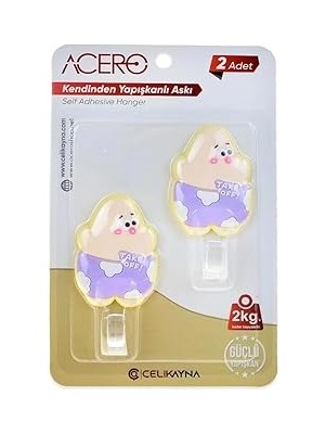 Kazan Hobi Patrick Star Kendinden Yapışkanlı Askı 2li, Sevimli Karakter Take Off Mutfak ve Banyo Askısı x 2 Adet, 2 kg Taşıma Kapasiteli Güçlü Yapışkanlı Plastik Askı - 38314