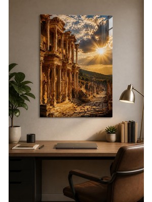 Mythog Antik Kent Desenli Baskılı Cam Tablo – Gün Batımı Uv Baskı Dekoratif Duvar Tablosu