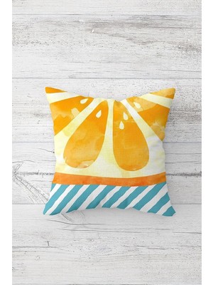 Kazan Hobi Pelangi Limon Dilimi Desen Çift Tarafı Baskılı Gizli Fermuarlı Yastık Kılıfı Kırlent Koltuk Yastık Kılıfı, Sarı-Beyaz-Mavi 45 x 45