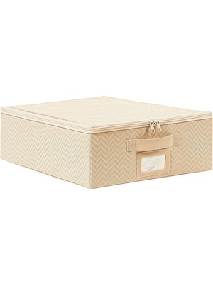 Kazan Hobi Ocean Home Textile Küçük Boy Bej Balıksırtı Destekli Kutu Hurç 31 x 38 x 12 cm