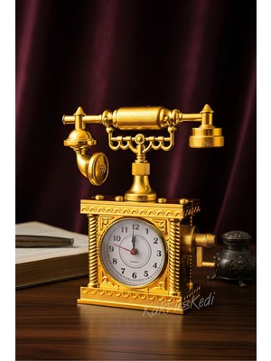 Kazan Hobi Vintage Telefon Model Nostaljik Dekoratif Masa Saati Gold Çalar Saat Altın, 7480000717325