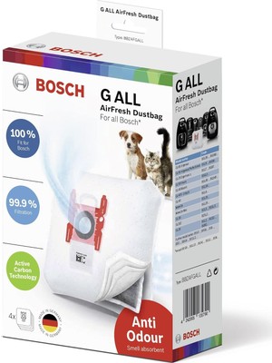 Kazan Hobi Bosch 4 x Elektrikli Süpürge Torbası Airfresh Tip G All Bbzafgall,%99,9 Ince Toz Filtreleme, Hayvan Sahipleri Için Ideal,%50 Daha Uzun Kullanım Ömrü, Bsg8 ve Bsn Hariç Tüm Seriler Için