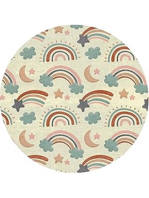 Kazan Hobi Baby Kadife Kaymaz Pamuk Tabanlı Yıkanabilir Antibakteriyel Yuvarlak Çocuk Halısı 140X140