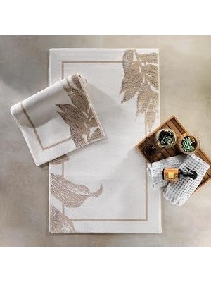 Kazan Hobi Schafer Home Leafy 2 Li Pamuk Floş Banyo Paspası-Bej