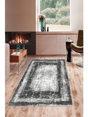 Kazan Hobi Pelangi Gri Zemin Eskitme Desen Çerçeveli Yıkanabilir Kaymaz Taban Leke Tutmaz Modern Salon Halısı ve Yolluk, Açık Gri-Beyaz 180 x 300, 74571254180300728