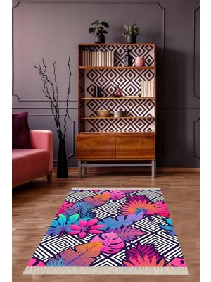 Kazan Hobi Pelangi Renkli Tropikal Yaprak Desenli Dijital Baskılı Kaymaz Taban Modern Salon Halısı ve Yolluk, Karışık Renkli 100 x 250