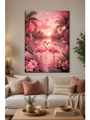 Mythog Flamingo Desenli Baskılı Cam Tablo – Pembe Tropikal Uv Baskı Duvar Dekoru