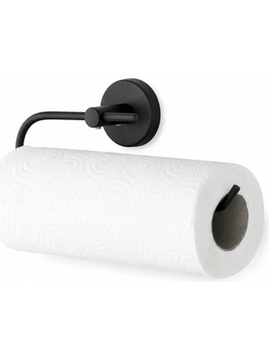 Kazan Hobi Lotus Siyah Kağıt Havluluk, Yapışkanlı ve Vidalı Montajlı Rulo Havlu Askısı, Mat Siyah Statik Boyama, 35 mm Oval Bantlı Mutfak ve Banyo Kağıt Havlu Tutucu