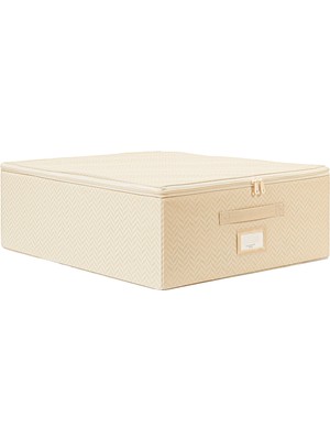 Kazan Hobi Ocean Home Textile Orta Boy Bej Balıksırtı Destekli Kutu Hurç 45 x 55 x 18 cm