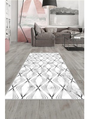 Kazan Hobi Pelangi Beyaz Silver Işlemeli Yıkanabilir Kaymaz Taban Leke Tutmaz Modern Salon Halısı ve Yolluk, Beyaz 80 x 200