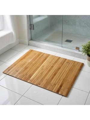 Kazan Hobi Bambu Banyo Matı, Kaydırmaz Tpe Tabanlı, Suya Dayanıklı, Rulo Yapılabilir, 45X68 Cm, Banyo ve Mutfak Için